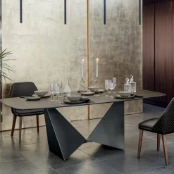 Viadurini Living Esstische-Esszimmertischplatte aus matt Keramik und Metallbeinen - Monacco