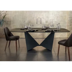 Viadurini Living Esstische-Esszimmertischplatte aus matt Keramik und Metallbeinen - Monacco