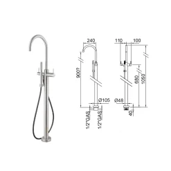 Viadurini Taps Badewannearmaturen-Externer bodenstehender Badewannenmischer aus Edelstahl AISI 316L - Krallen
