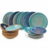 Viadurini Kitchen Teller Set-Farbige und moderne Teller 18 Stück in Steinzeug Kompletter Tischservice - Egadi