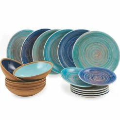 Viadurini Kitchen Teller Set-Farbige und moderne Teller 18 Stück in Steinzeug Kompletter Tischservice - Egadi