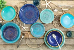 Viadurini Kitchen Teller Set-Farbige und moderne Teller 18 Stück in Steinzeug Kompletter Tischservice - Egadi