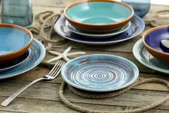 Viadurini Kitchen Teller Set-Farbige und moderne Teller 18 Stück in Steinzeug Kompletter Tischservice - Egadi