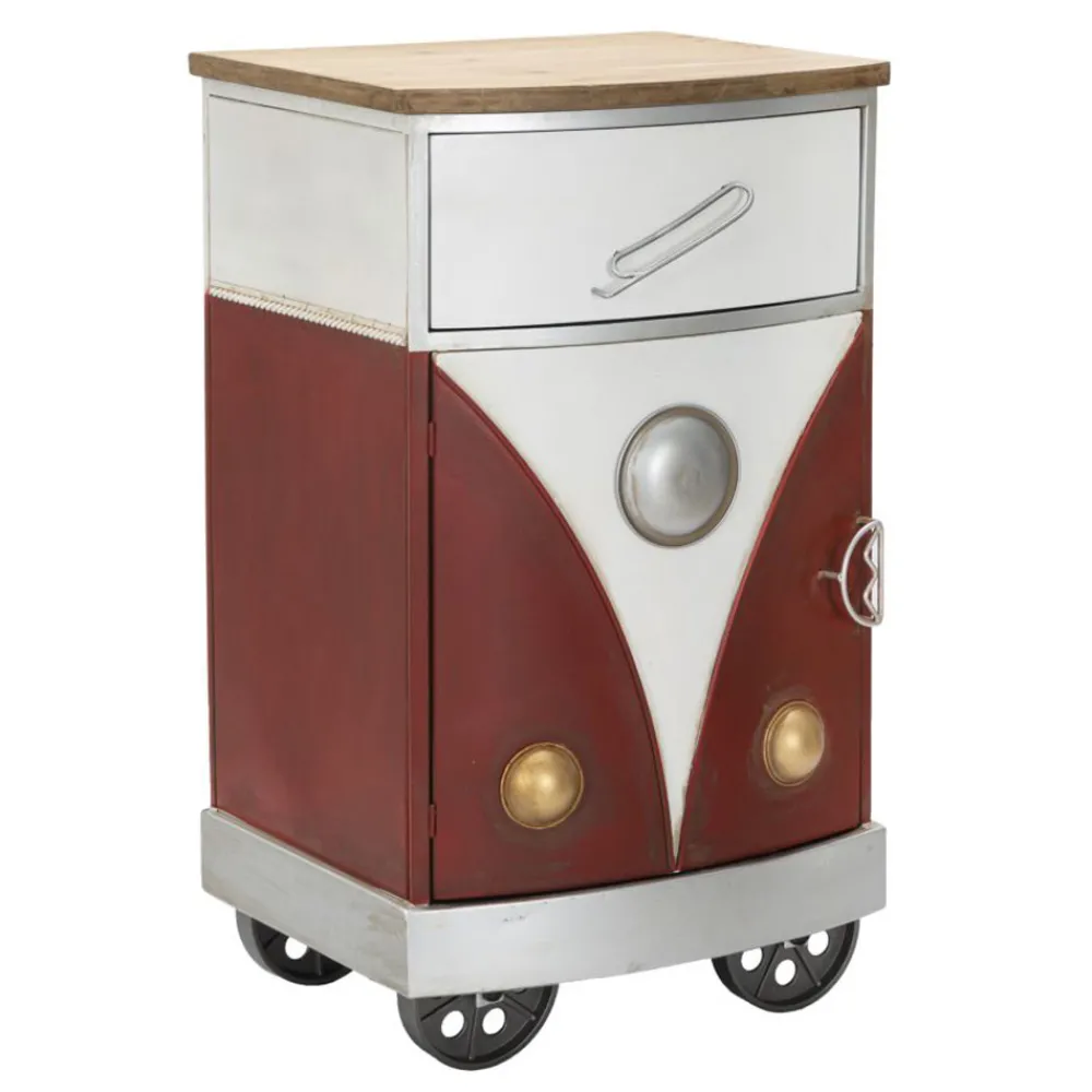 Viadurini Living Nachttische-Farbiger Nachttisch aus Tannenholz und Eisen mit Tür und Schublade - Baiocco