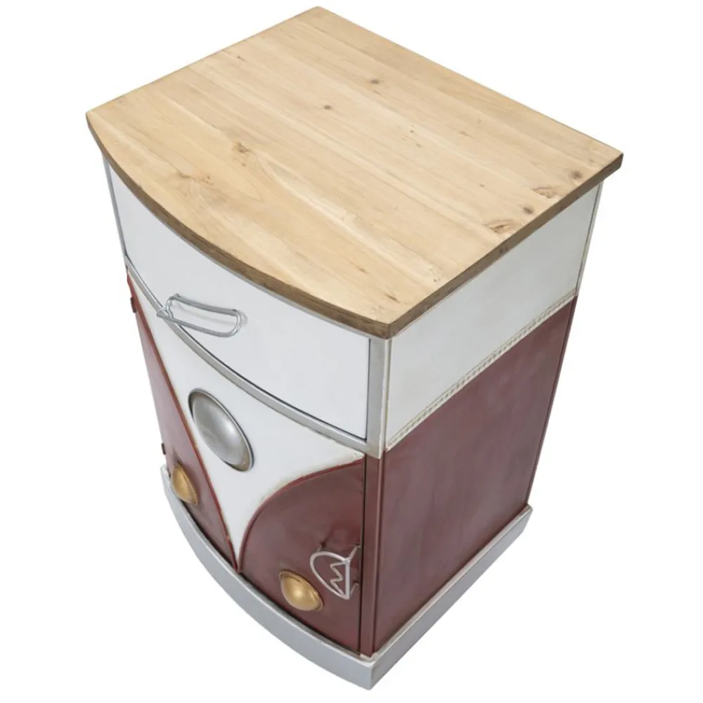 Viadurini Living Nachttische-Farbiger Nachttisch aus Tannenholz und Eisen mit Tür und Schublade - Baiocco