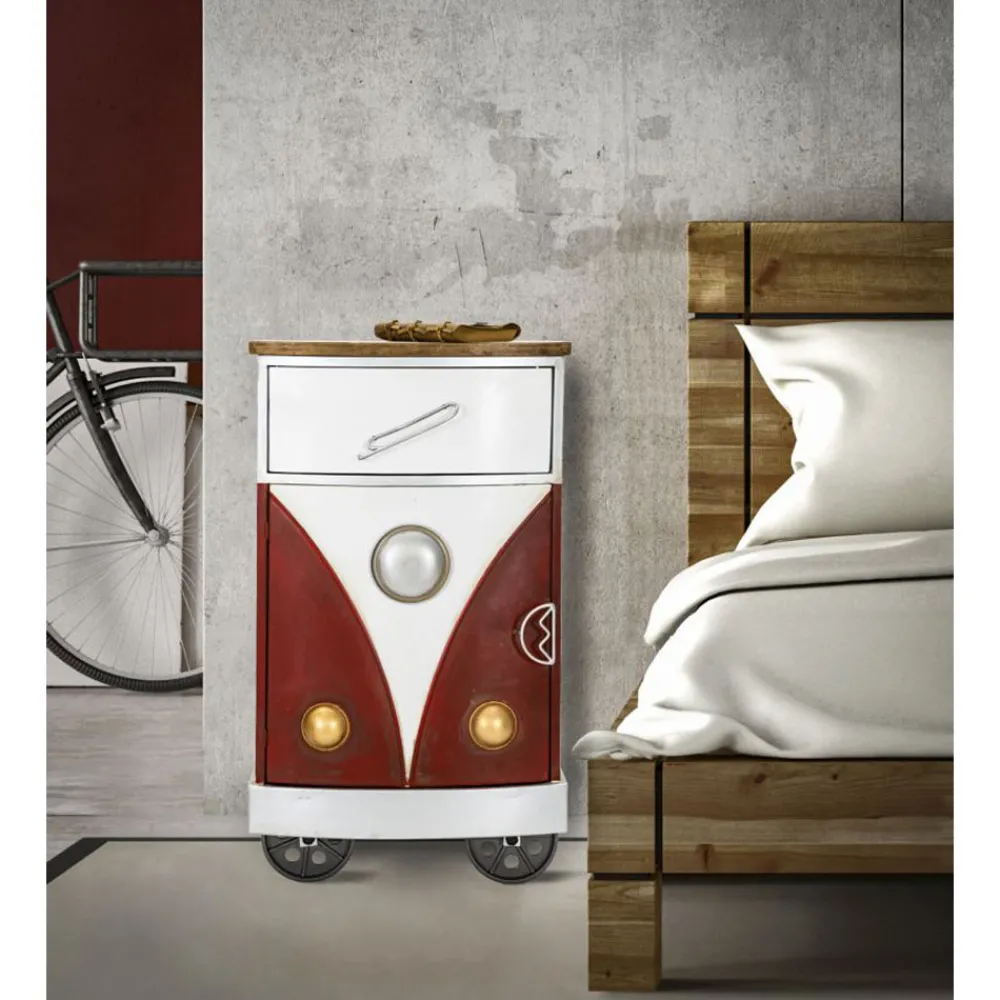 Viadurini Living Nachttische-Farbiger Nachttisch aus Tannenholz und Eisen mit Tür und Schublade - Baiocco