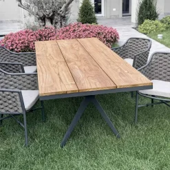 Viadurini in the Garden Gartentische Aus Aluminium-Fester Außentisch 220x100 cm aus Aluminium und massivem Teakholz - Nara