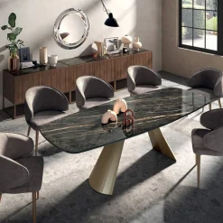 Viadurini Living Esstische-Fester Esstisch mit Fassplatte aus Keramik, hergestellt in Italien – Gläser