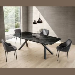 Viadurini Living Esstische-Fester Fasstisch aus glänzendem Calacatta-Schwarz-Laminam - Dialogo