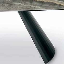 Viadurini Living Esstische-Fester Keramiktisch und Sockel aus schwarz lackiertem Stahl, hergestellt in Italien – Gläser