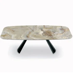 Viadurini Living Esstische-Fester Keramiktisch und Sockel aus schwarz lackiertem Stahl, hergestellt in Italien – Gläser