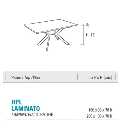 Viadurini Living Esstische-Fester rechteckiger Tisch aus HPL Patagonia und Metall-Moka-Finish - Charmy