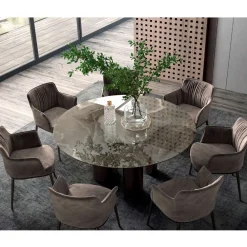 Viadurini Living Runde Tische-Fester runder Tisch aus Keramik und Stahl, hergestellt in Italien – Schere