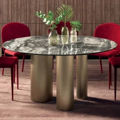 Viadurini Living Runde Tische-Fester runder Tisch mit Keramikplatte, hergestellt in Italien – Schere