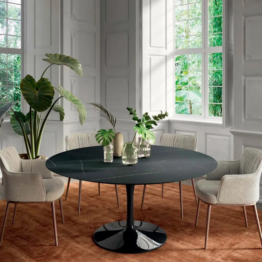 Viadurini Living Runde Tische-Fester runder Wohnzimmertisch aus Laminat und Aluminium, hergestellt in Italien – Dollars