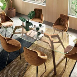 Viadurini Living Esstische-Fester Tisch aus extraklarem Glas und Esche, hergestellt in Italien – Norden