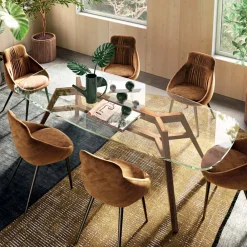 Viadurini Living Esstische-Fester Tisch aus extraklarem Glas und Esche, hergestellt in Italien – Norden