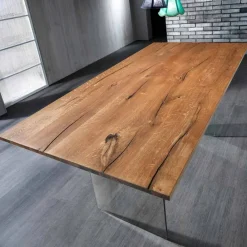 Viadurini Living Esstische-Fester Tisch aus Massivholz mit Tito Hartglasbeinen