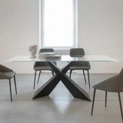Viadurini Living Esstische-Fester Tisch aus Metall und transparenter Platte aus gehärtetem Glas - Talvoro
