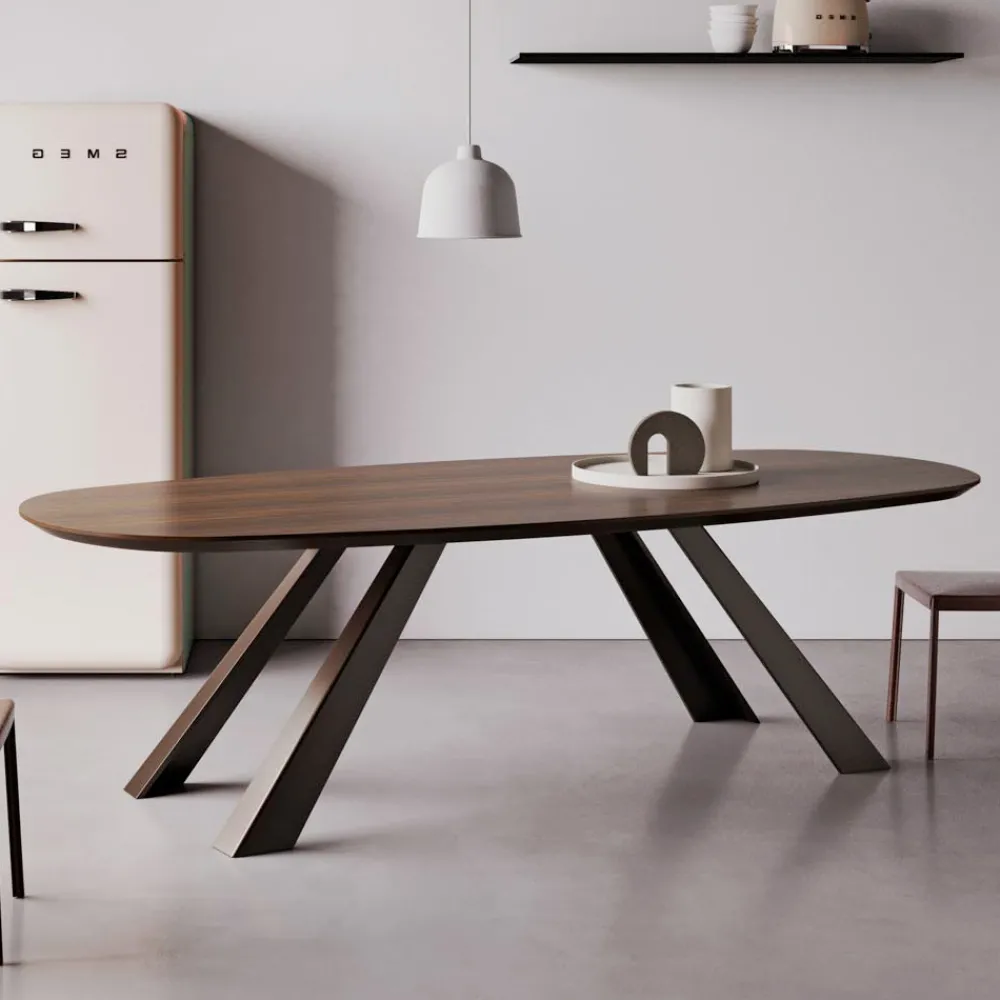 Viadurini Living Esstische Nach Mass|Esstische-Fester Tisch mit elliptischer Platte und abgeschrägter Kante, hergestellt in Italien – Tirian