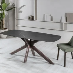 Viadurini Living Esstische-Fester Tisch mit Keramikplatte und Untergestell aus massivem Walnussholz – Orange