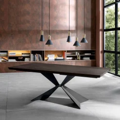 Viadurini Living Esstische-Fester Tisch mit Metallgestell und furnierter Eichenplatte – Marineblau