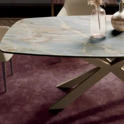 Viadurini Living Esstische-Fester Tisch mit polierter silberner Onyx-Keramikplatte, hergestellt in Italien – Grotta