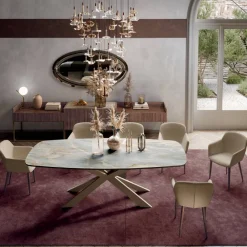 Viadurini Living Esstische-Fester Tisch mit polierter silberner Onyx-Keramikplatte, hergestellt in Italien – Grotta