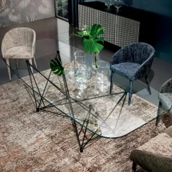 Viadurini Living Esstische-Fester Tisch mit tonnenförmiger Glasplatte und Stahlgestell, hergestellt in Italien – Ezzellino