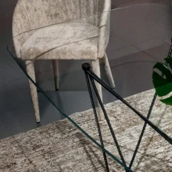 Viadurini Living Esstische-Fester Tisch mit tonnenförmiger Glasplatte und Stahlgestell, hergestellt in Italien – Ezzellino