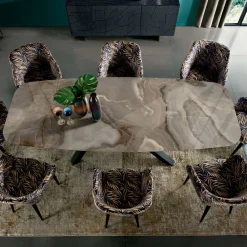 Viadurini Living Esstische-Fester Tisch mit tonnenförmiger Platte aus Keramik, hergestellt in Italien – Settimmio