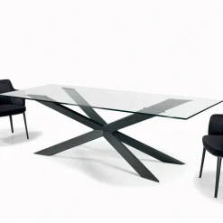 Viadurini Living Esstische-Fester Tisch mit umgekehrter Kante aus extraklarem Glas und Stahl, hergestellt in Italien – Grotta