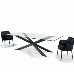 Viadurini Living Esstische-Fester Tisch mit umgekehrter Kante aus extraklarem Glas und Stahl, hergestellt in Italien – Grotta