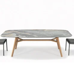 Viadurini Living Esstische-Fester tonnenförmiger Tisch aus Keramik und Eschenholz, hergestellt in Italien – Norden