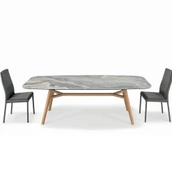 Viadurini Living Esstische-Fester tonnenförmiger Tisch aus Keramik und Eschenholz, hergestellt in Italien – Norden