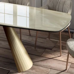 Viadurini Living Esstische-Fester Wohnzimmertisch mit tonnenförmiger Platte aus Keramik, hergestellt in Italien – Gläser