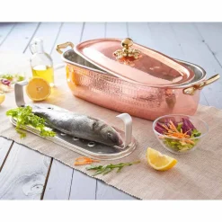 Viadurini Kitchen Kochgeschirr-Fischtopf aus italienischem handgemachtem verzinntem Kupfer mit Deckel 44 cm - Mariapia