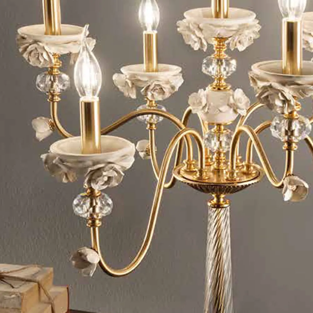 Viadurini Lighting Klassische Tischlampen-Flambeaux 7 Lights Klassische Lampe aus Porzellan und mundgeblasenem Glas - Eteria