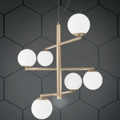 Viadurini Lighting Moderne Kronleuchter-6-flammiger Kronleuchter aus lackiertem Metall mit Glasdiffusoren - Lido