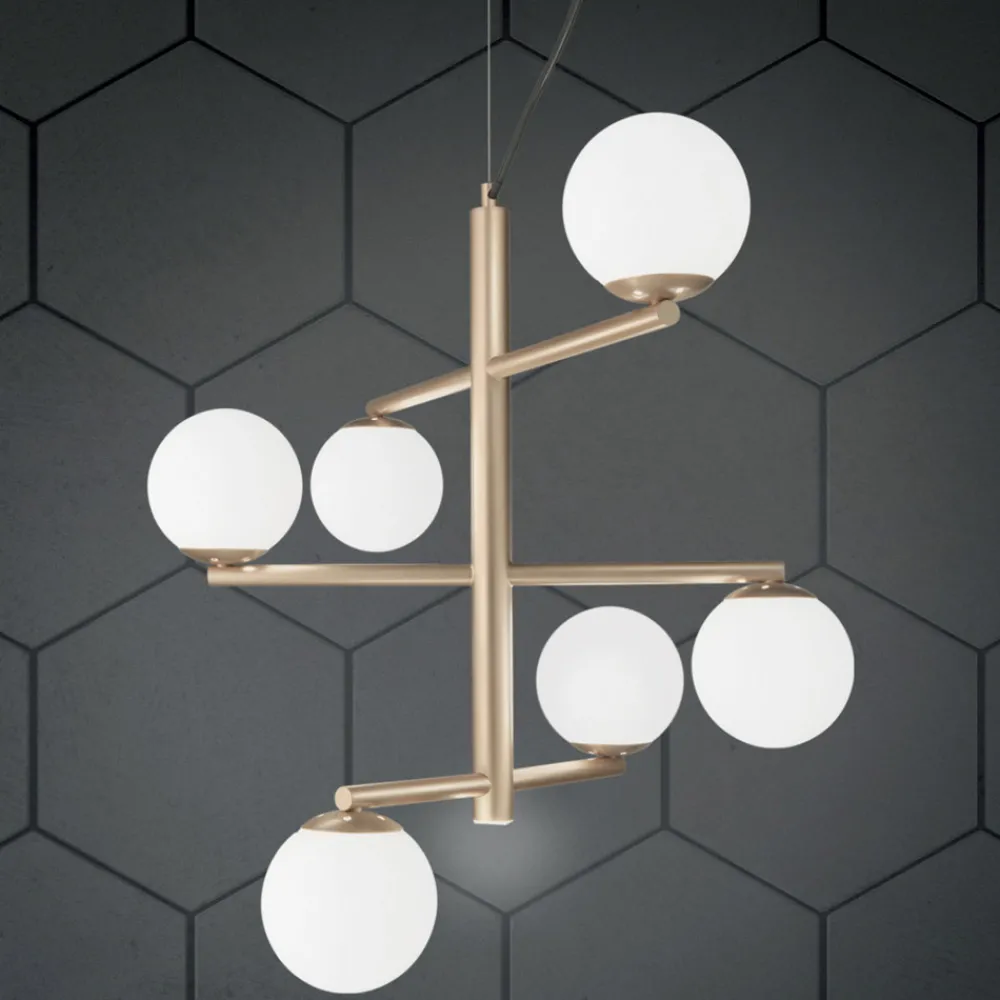 Viadurini Lighting Moderne Kronleuchter-6-flammiger Kronleuchter aus lackiertem Metall mit Glasdiffusoren - Lido