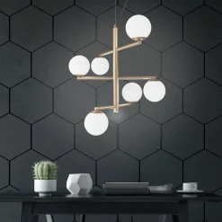 Viadurini Lighting Moderne Kronleuchter-6-flammiger Kronleuchter aus lackiertem Metall mit Glasdiffusoren - Lido