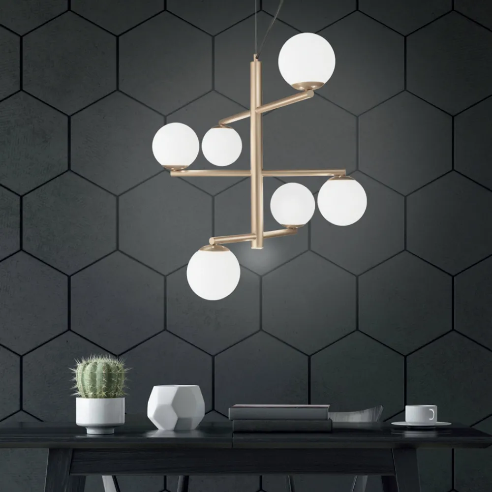 Viadurini Lighting Moderne Kronleuchter-6-flammiger Kronleuchter aus lackiertem Metall mit Glasdiffusoren - Lido