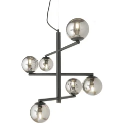 Viadurini Lighting Moderne Kronleuchter-6-flammiger Kronleuchter aus lackiertem Metall mit Glasdiffusoren - Lido