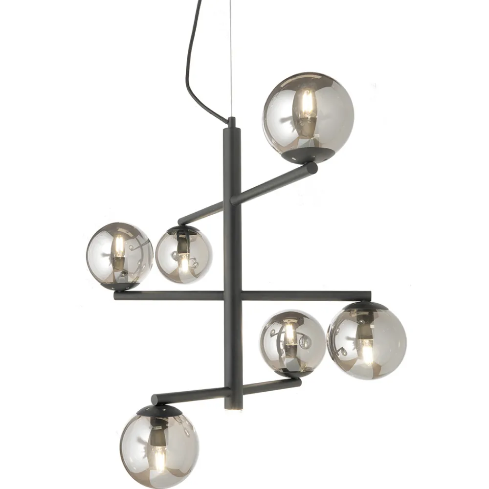 Viadurini Lighting Moderne Kronleuchter-6-flammiger Kronleuchter aus lackiertem Metall mit Glasdiffusoren - Lido