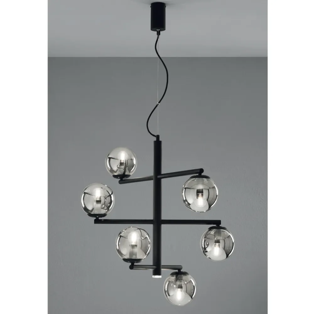 Viadurini Lighting Moderne Kronleuchter-6-flammiger Kronleuchter aus lackiertem Metall mit Glasdiffusoren - Lido