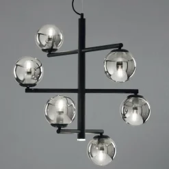 Viadurini Lighting Moderne Kronleuchter-6-flammiger Kronleuchter aus lackiertem Metall mit Glasdiffusoren - Lido