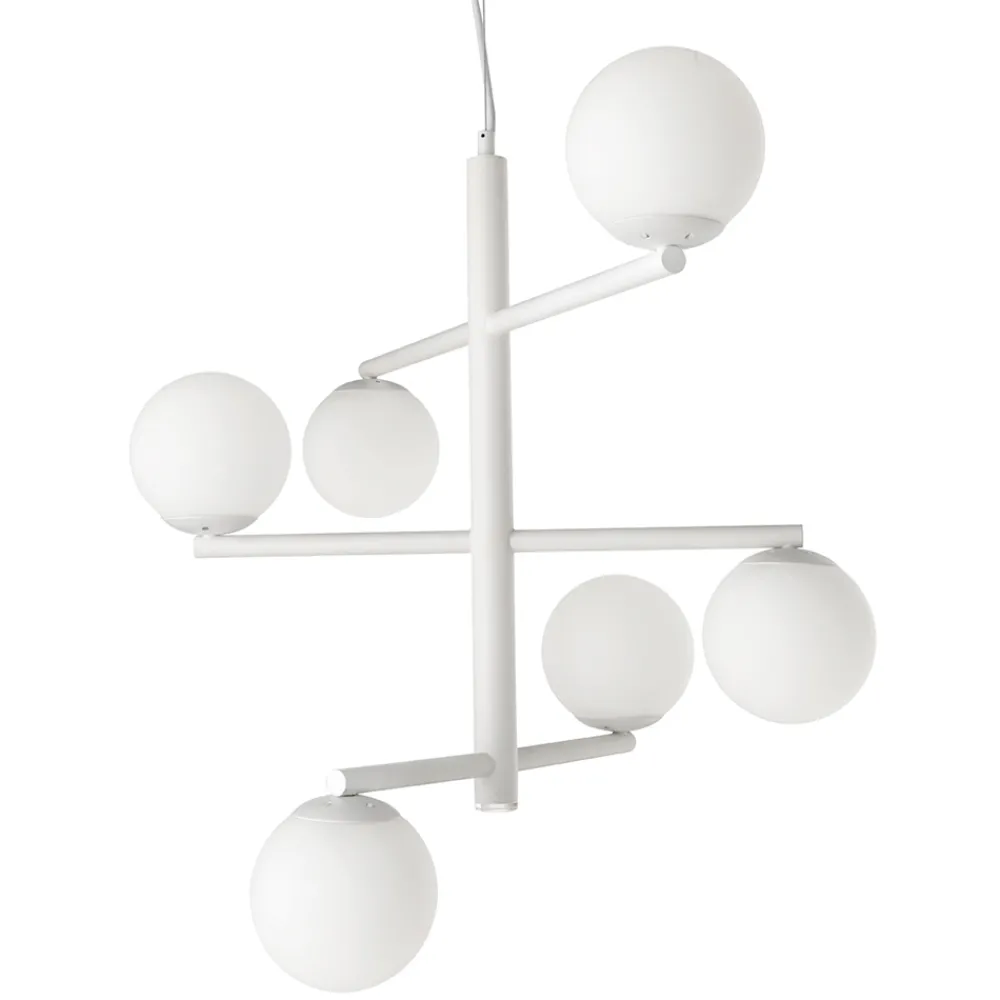 Viadurini Lighting Moderne Kronleuchter-6-flammiger Kronleuchter aus lackiertem Metall mit Glasdiffusoren - Lido