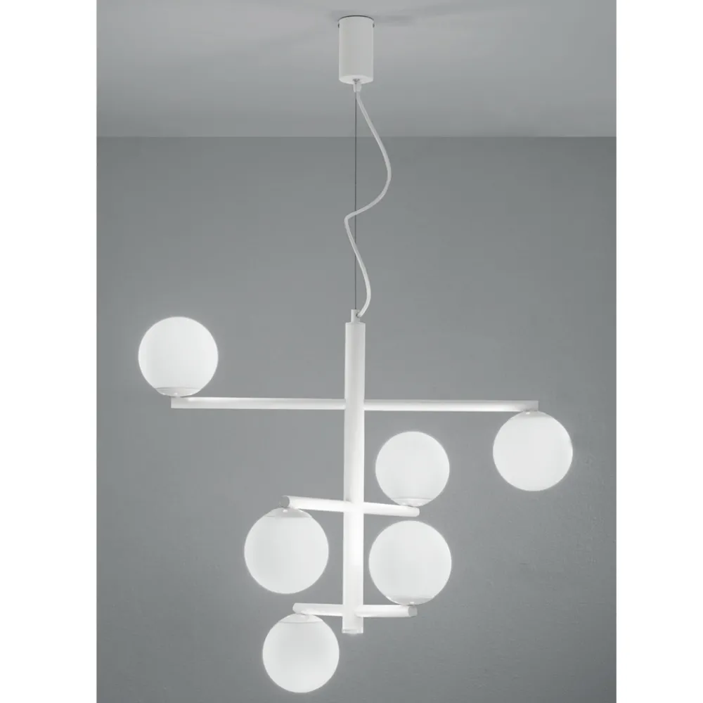 Viadurini Lighting Moderne Kronleuchter-6-flammiger Kronleuchter aus lackiertem Metall mit Glasdiffusoren - Lido