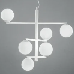 Viadurini Lighting Moderne Kronleuchter-6-flammiger Kronleuchter aus lackiertem Metall mit Glasdiffusoren - Lido