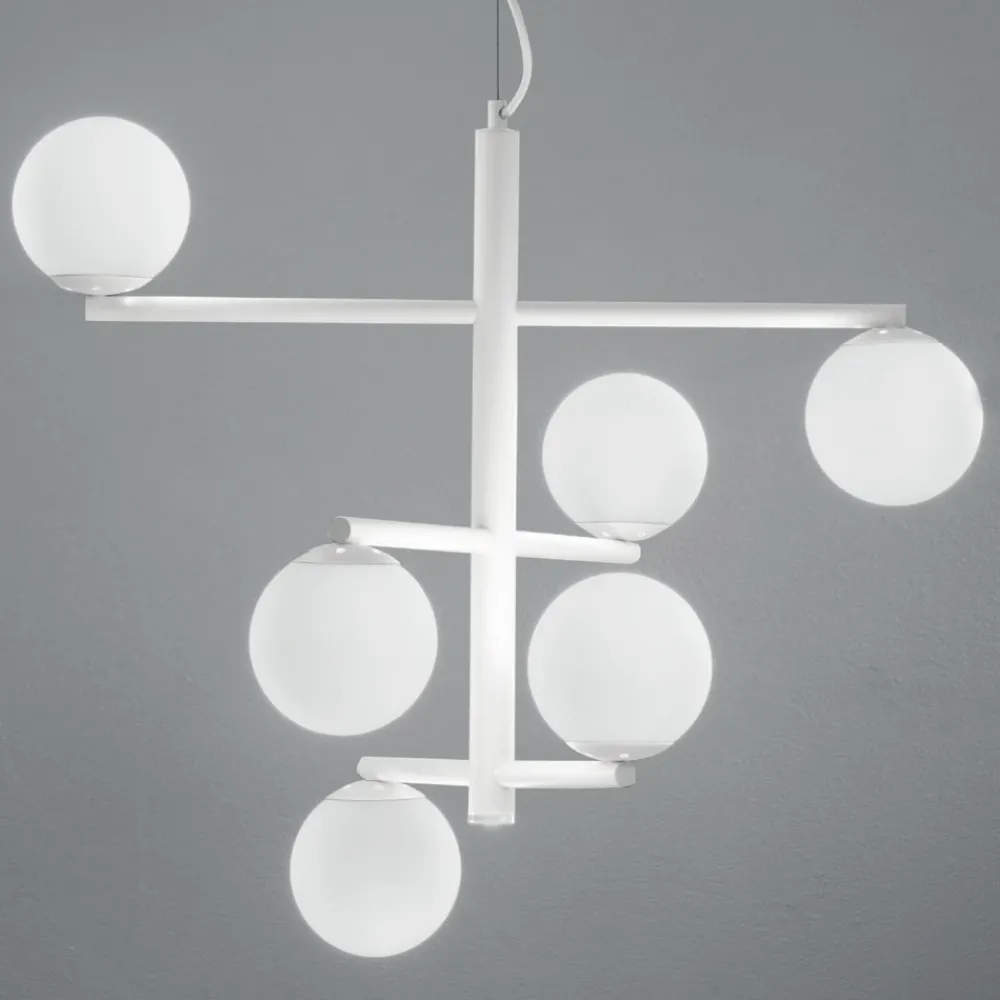 Viadurini Lighting Moderne Kronleuchter-6-flammiger Kronleuchter aus lackiertem Metall mit Glasdiffusoren - Lido